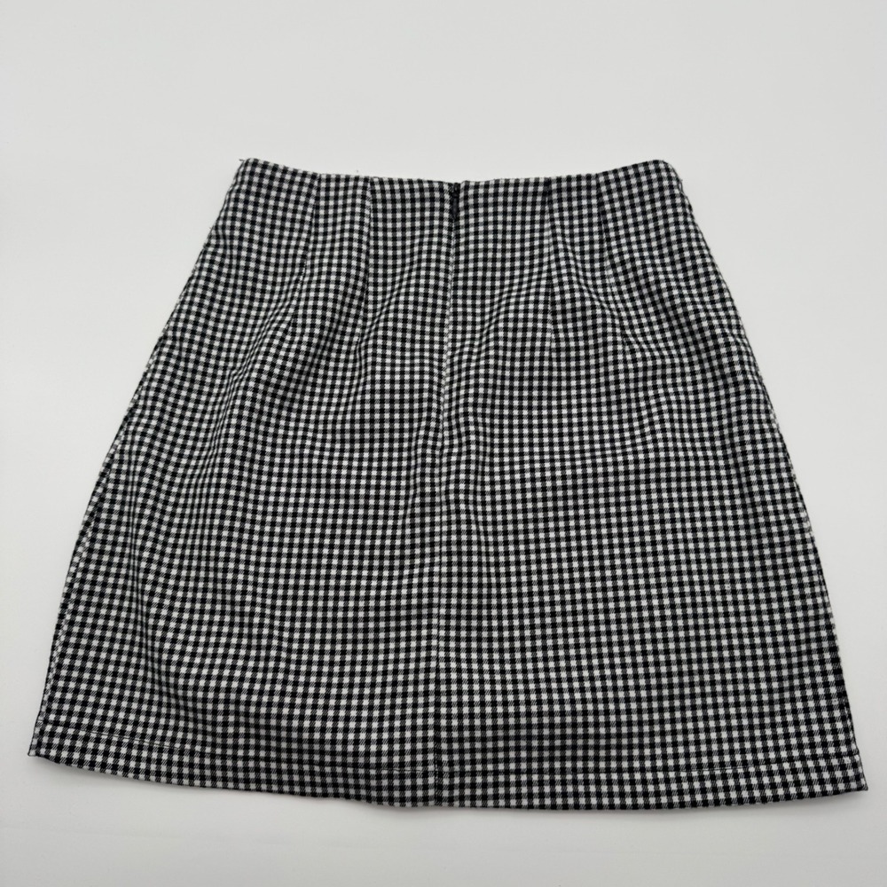 John Galt Brandy Melville Black White Gingham Mini Skirt Slit High Waist XS S - Picture 4 of 4